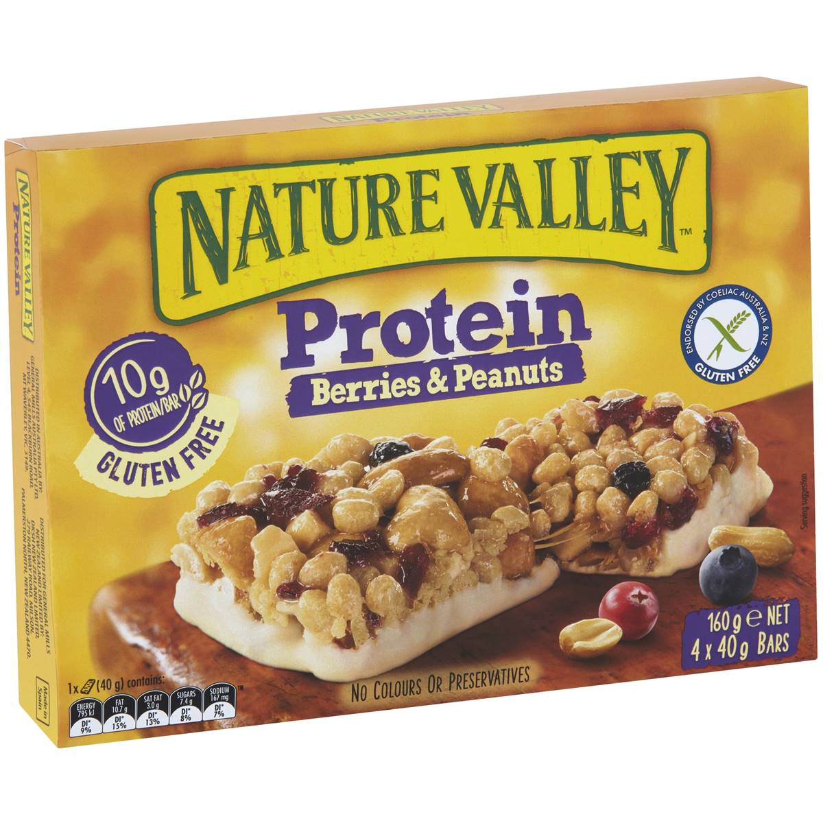 Calories in Nature Valley Gluten Free Protein Bars Berries & Peanuts