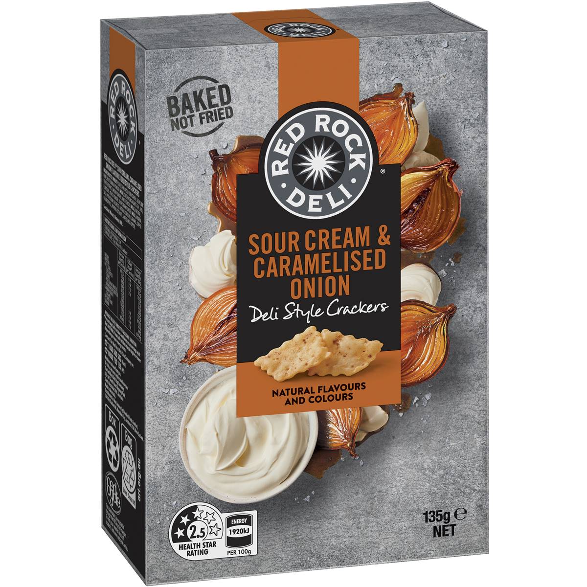 Calories in Red Rock Deli Cracker Sour Cream & Caramelised Onion Crackers