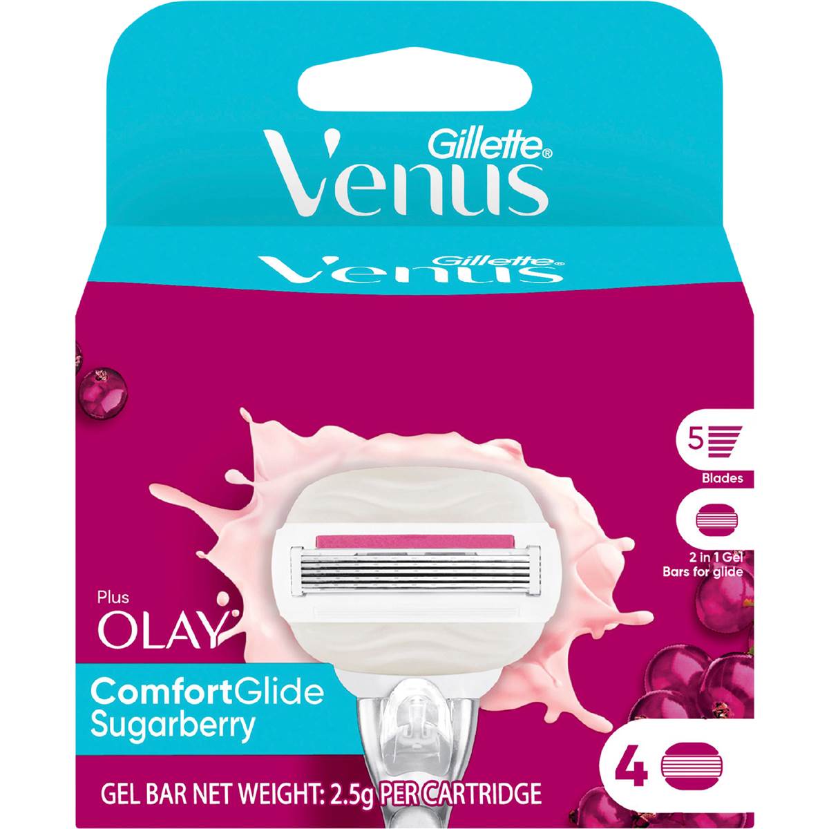 Gillette Venus Olay Comfortglide Sugarberry Razor Blades 4 pack
