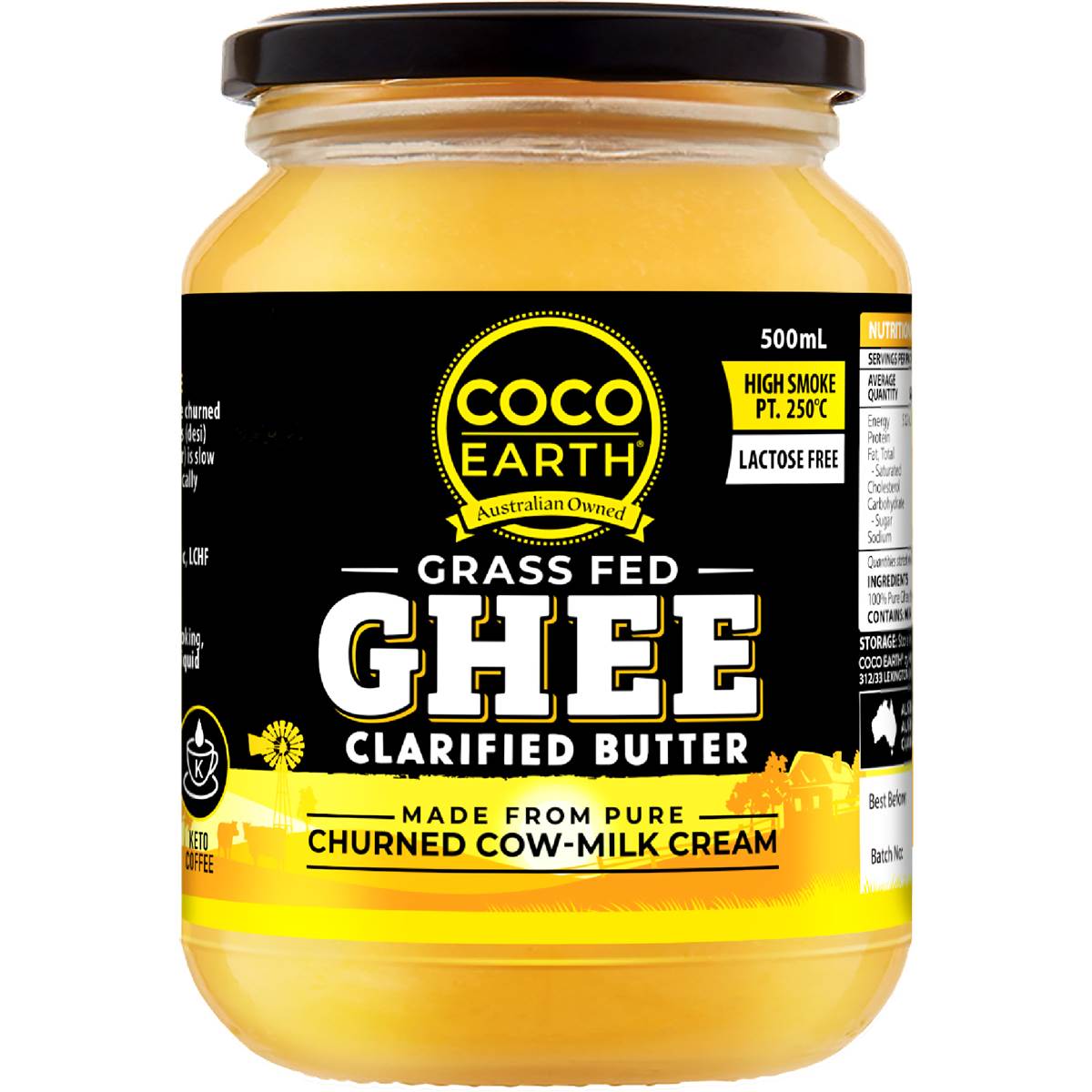 Coco Earth Ghee Clarified Butter Grass Fed 500mL