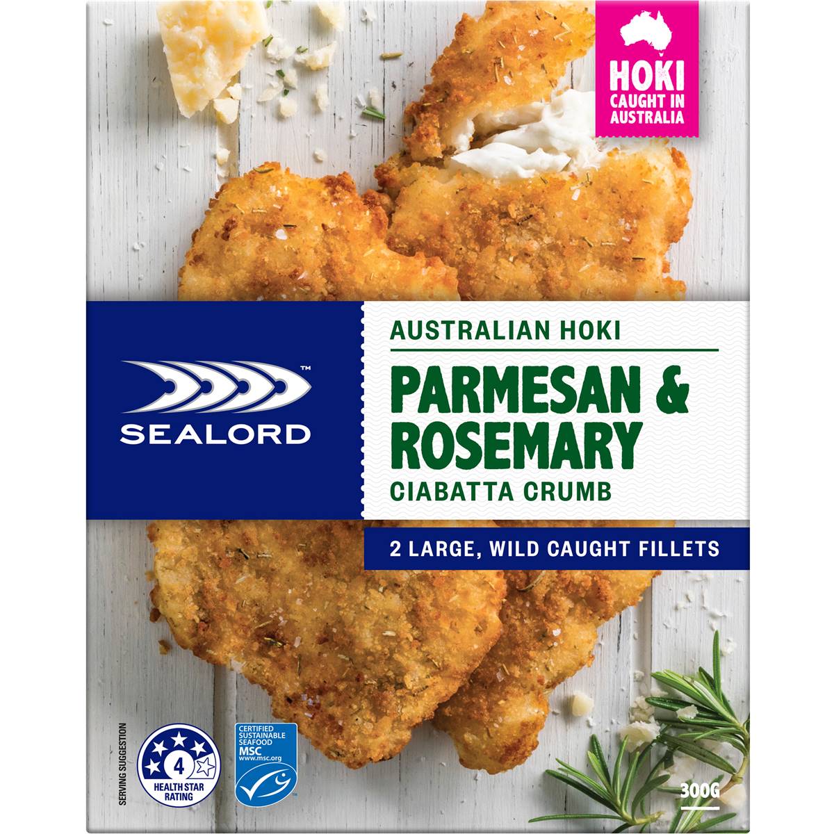 Calories in Sealord Australian Hoki Parmesan & Rosemary Ciabatta Crumb