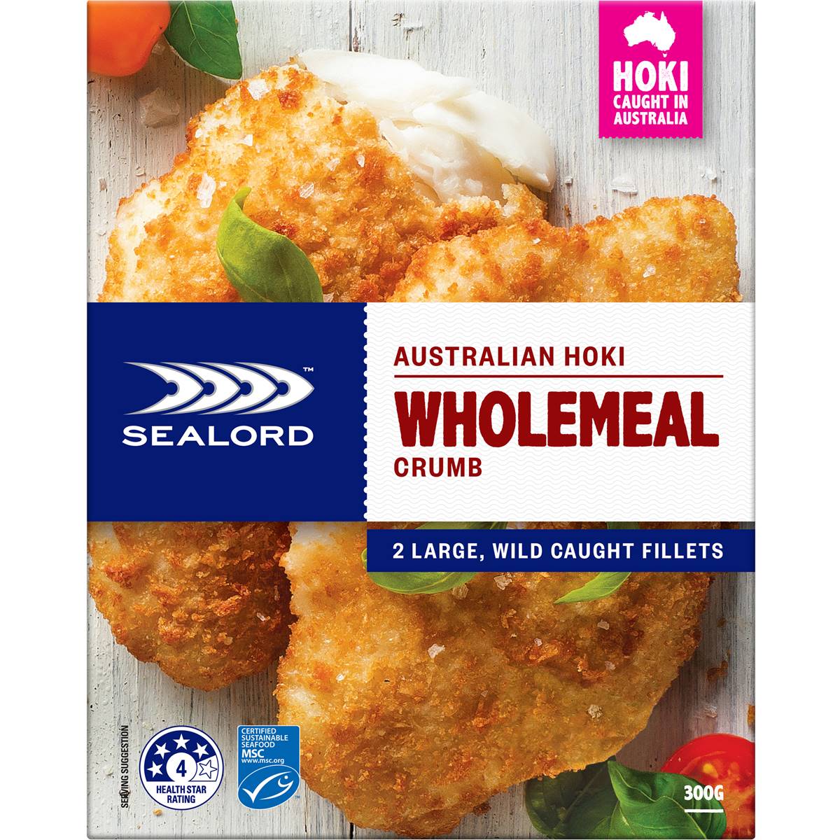 Calories in Sealord Australian Hoki Wholemeal Crumb Wild Caught Fillets