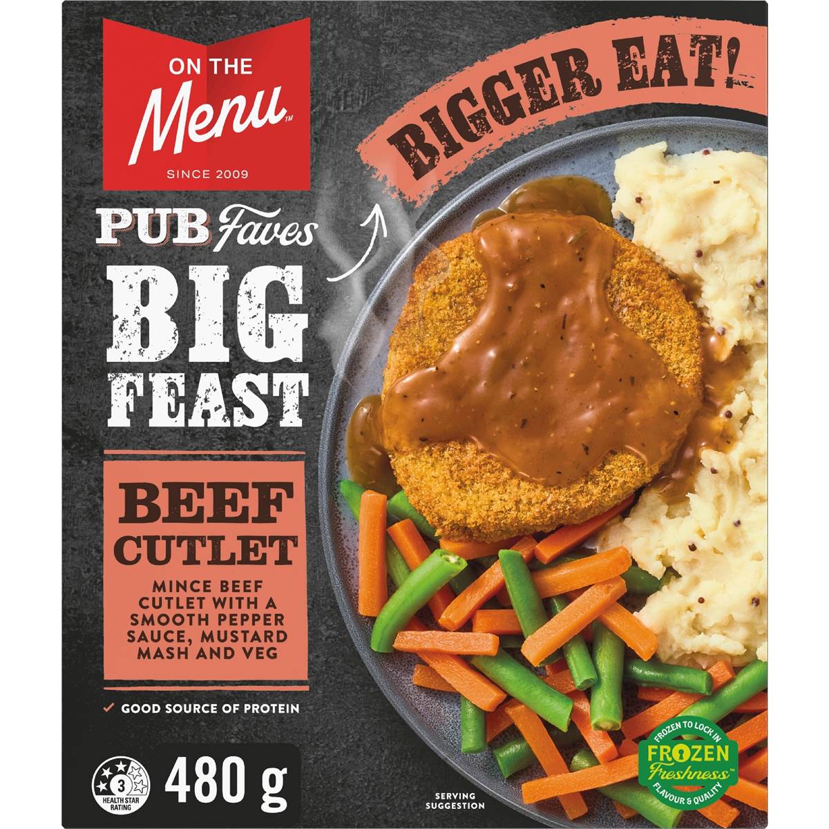 Calories in On The Menu Big Feast Beef Cutlet With Mash calcount