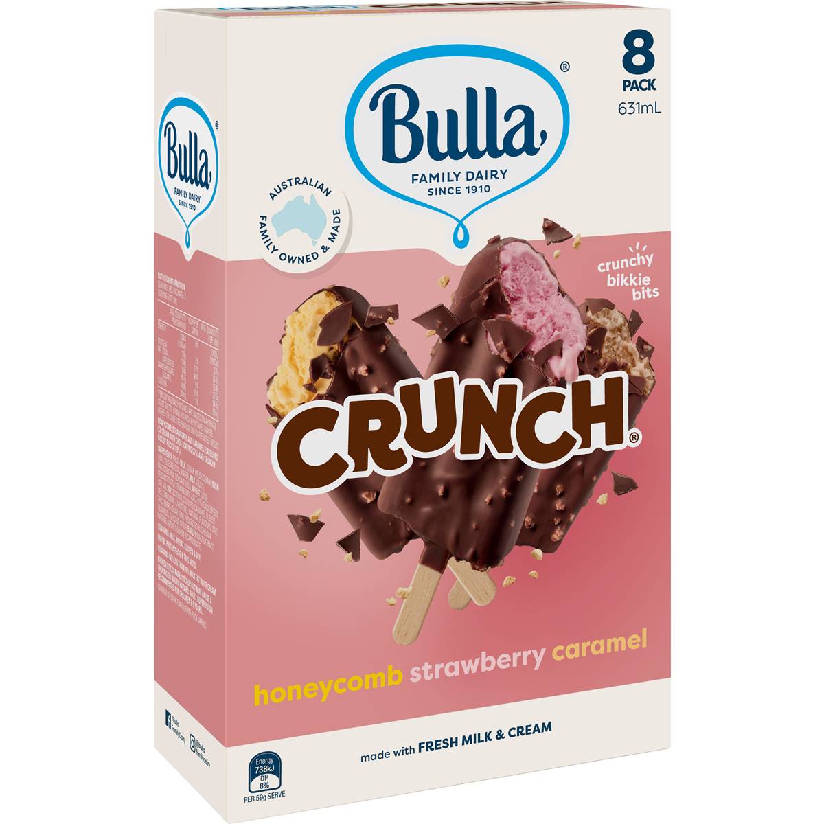 Bulla Crunch Caramel Strawberry & Honeycomb 8 pack