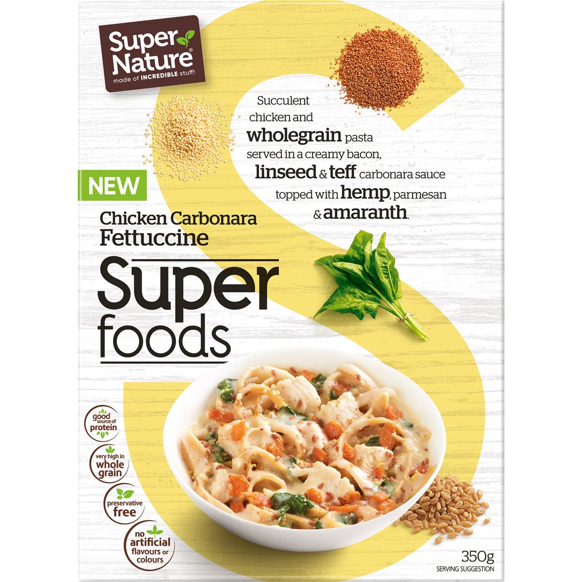 Calories in Super Nature Super Foods Carbonara Chicken Fettuccine Frozen Meal