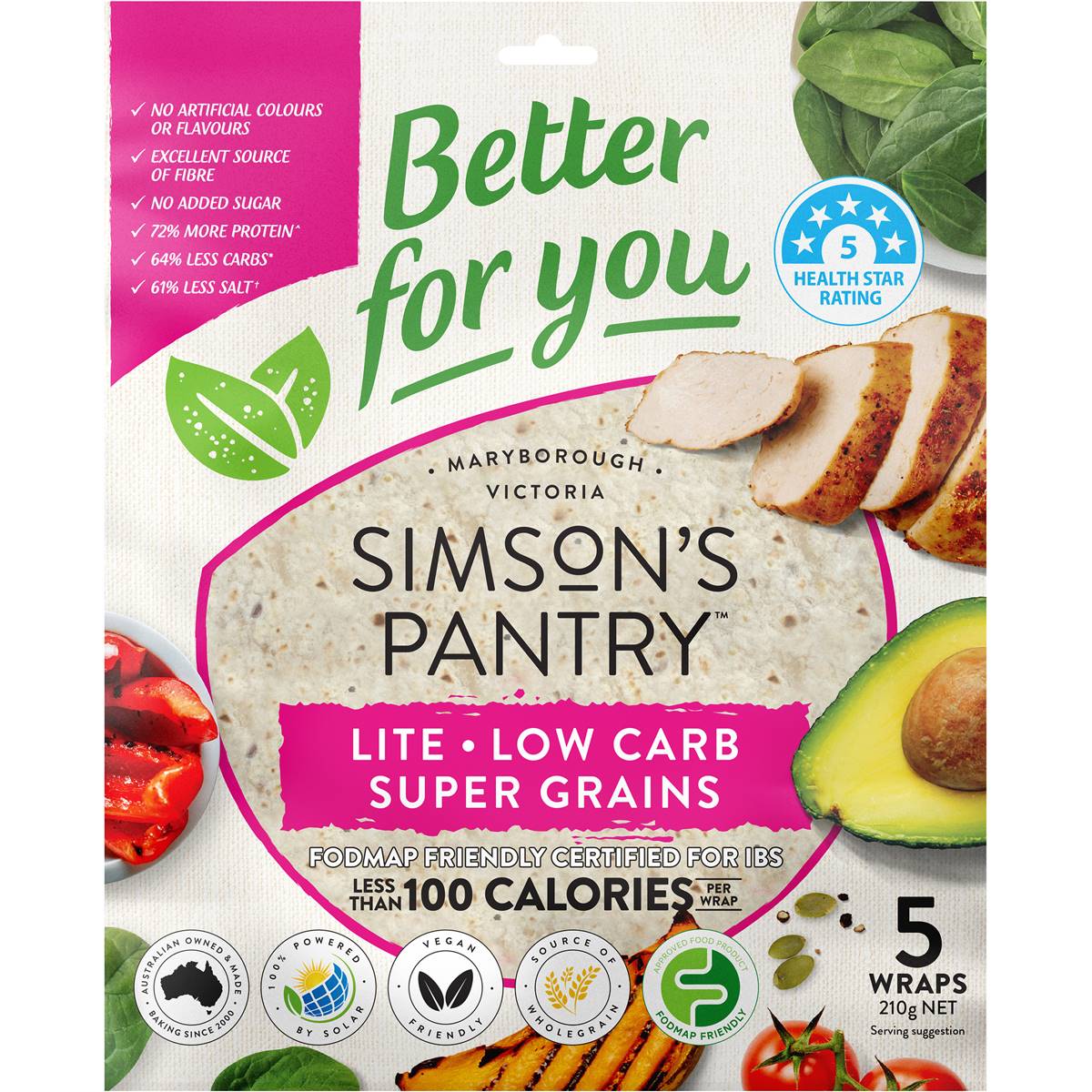 Calories in Simson's Pantry Lite Low Carb Super Grains Wraps