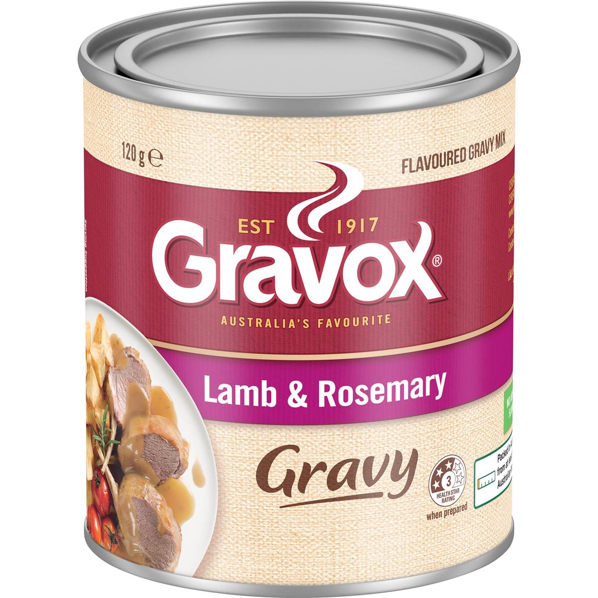 Calories in Gravox Lamb & Rosemary Gravy Mix Tin Mix Lamb & Rosemary