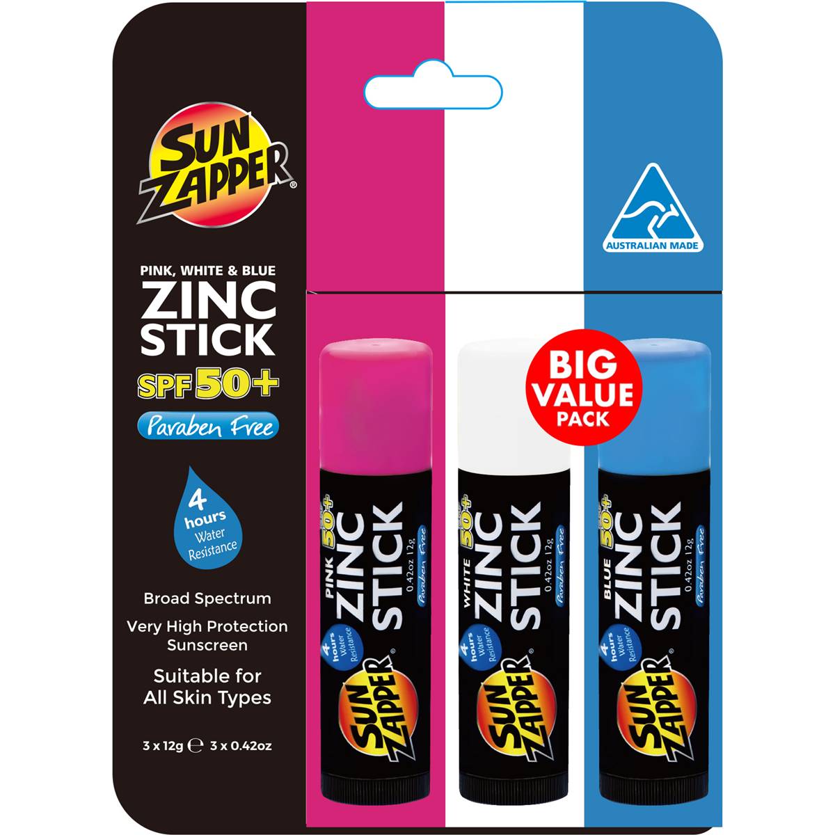 Sun Zapper SPF 50 Mixed Sunscreen Sticks Assorted