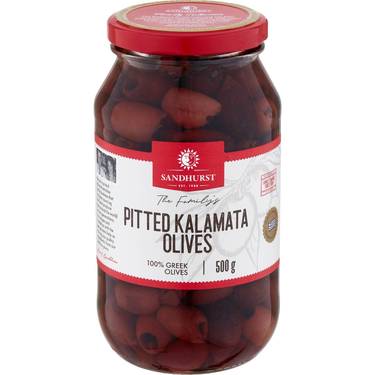Calories in Sandhurst Olives Kalamata Pitted Calorie Counter Australia