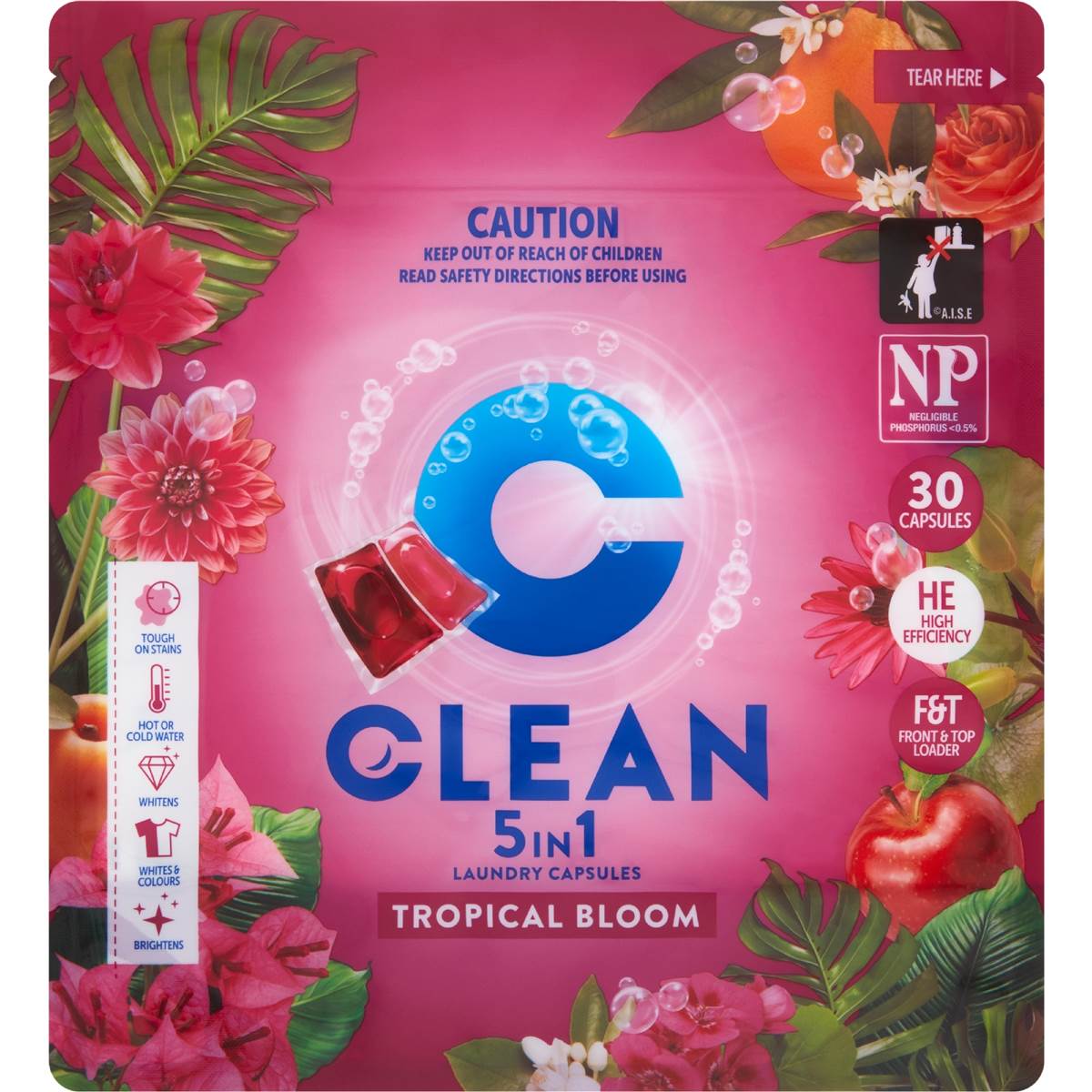Clean 5 In 1 Laundry Capsules Tropical Bloom
