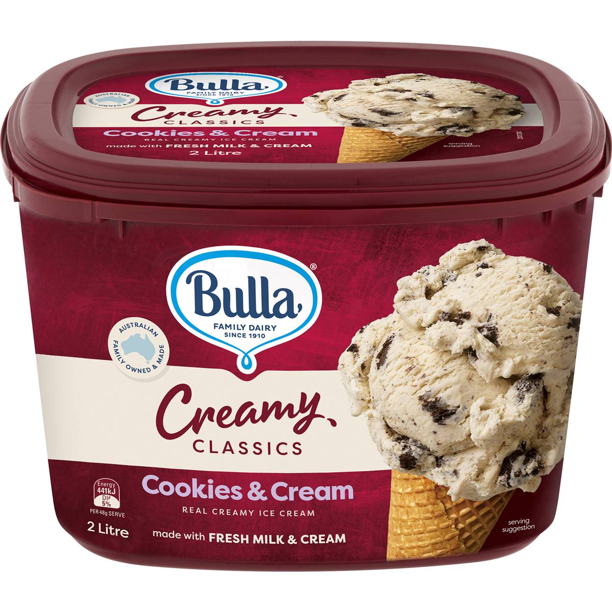 Calories in Bulla Creamy Classics Ice Cream Cookies & Cream calcount
