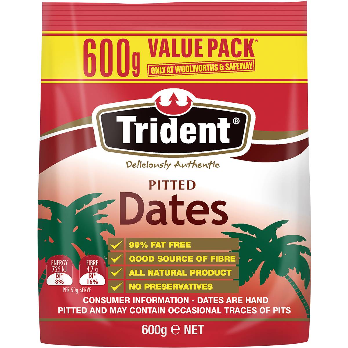 Calories in Trident Pitted Dates Pitted