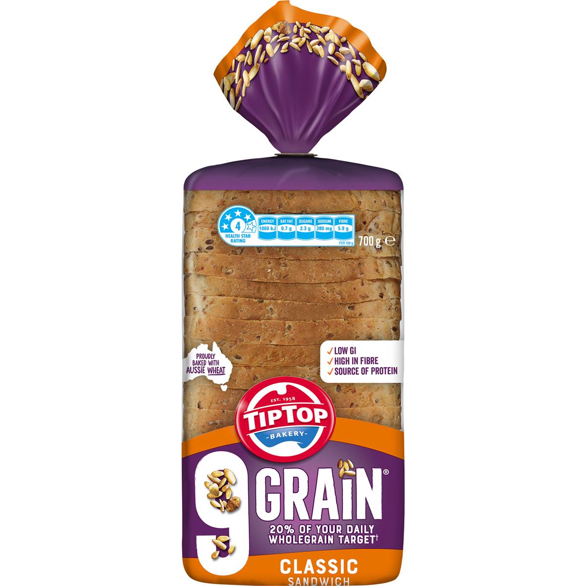 Calories in Tip Top 9 Grain Original Bread Loaf Bread Original