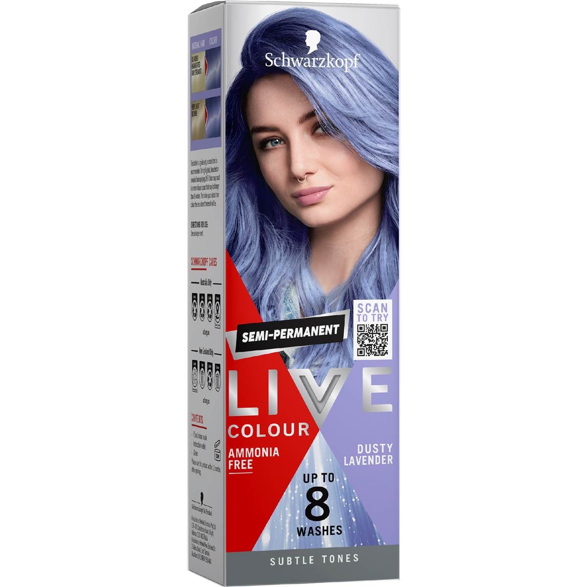 Schwarzkopf Live Colour Blue Hair Dye Dusty Lavender Semi Permanent each