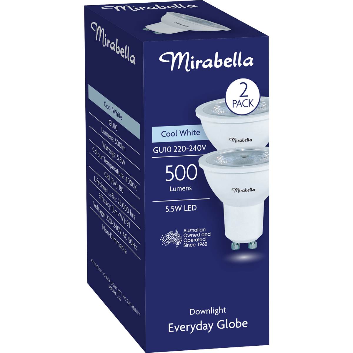 Mirabella LED GU10 5.5W 500lm Cool White Light Globe