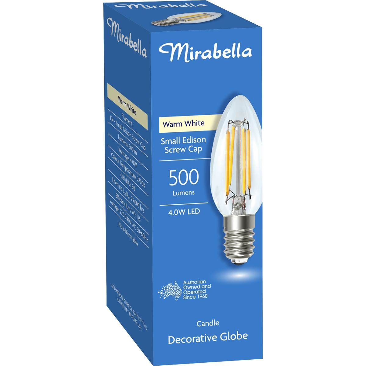 Mirabella LED Candle Filament SES 4W 470LM Warm White