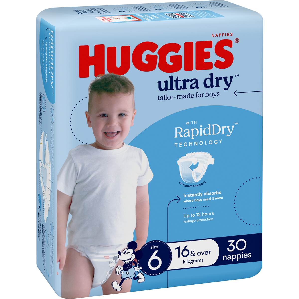 Huggies Ultra Dry Nappies Boys Size 6 (16kg+) 30 pack