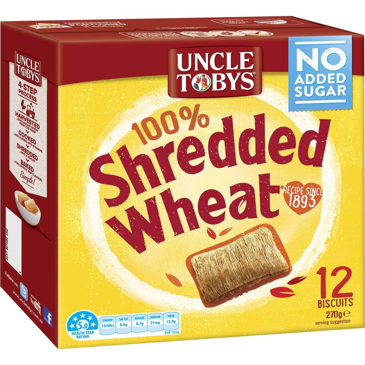 Calories in Uncle Tobys Shredded Wheat Breakfast Cereal