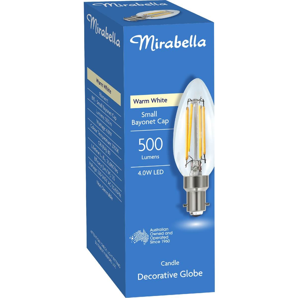 Mirabella LED Candle Filament SBC 4.0W 500lm Warm White
