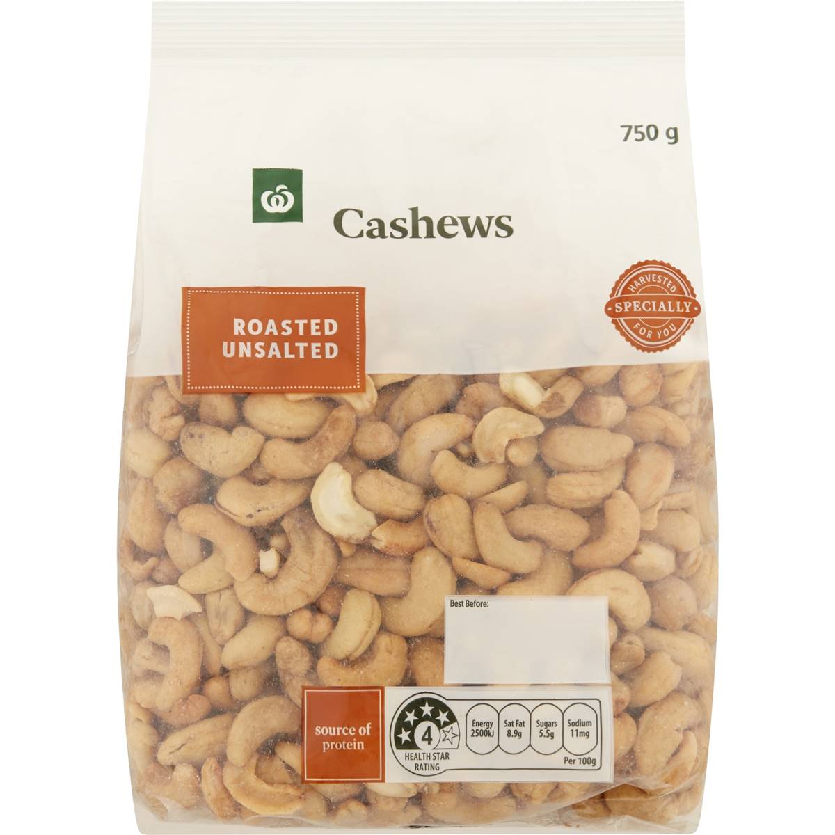 Calories in Woolworths Cashews Roasted & Unsalted