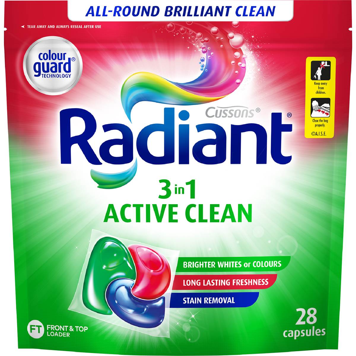 Radiant Active Clean Liquid Laundry Capsules Detergent Washing 28 pack