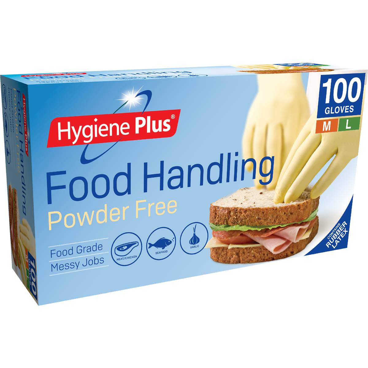 Hygiene Plus Latex Gloves Disposable Powderfree One Size 100 pack