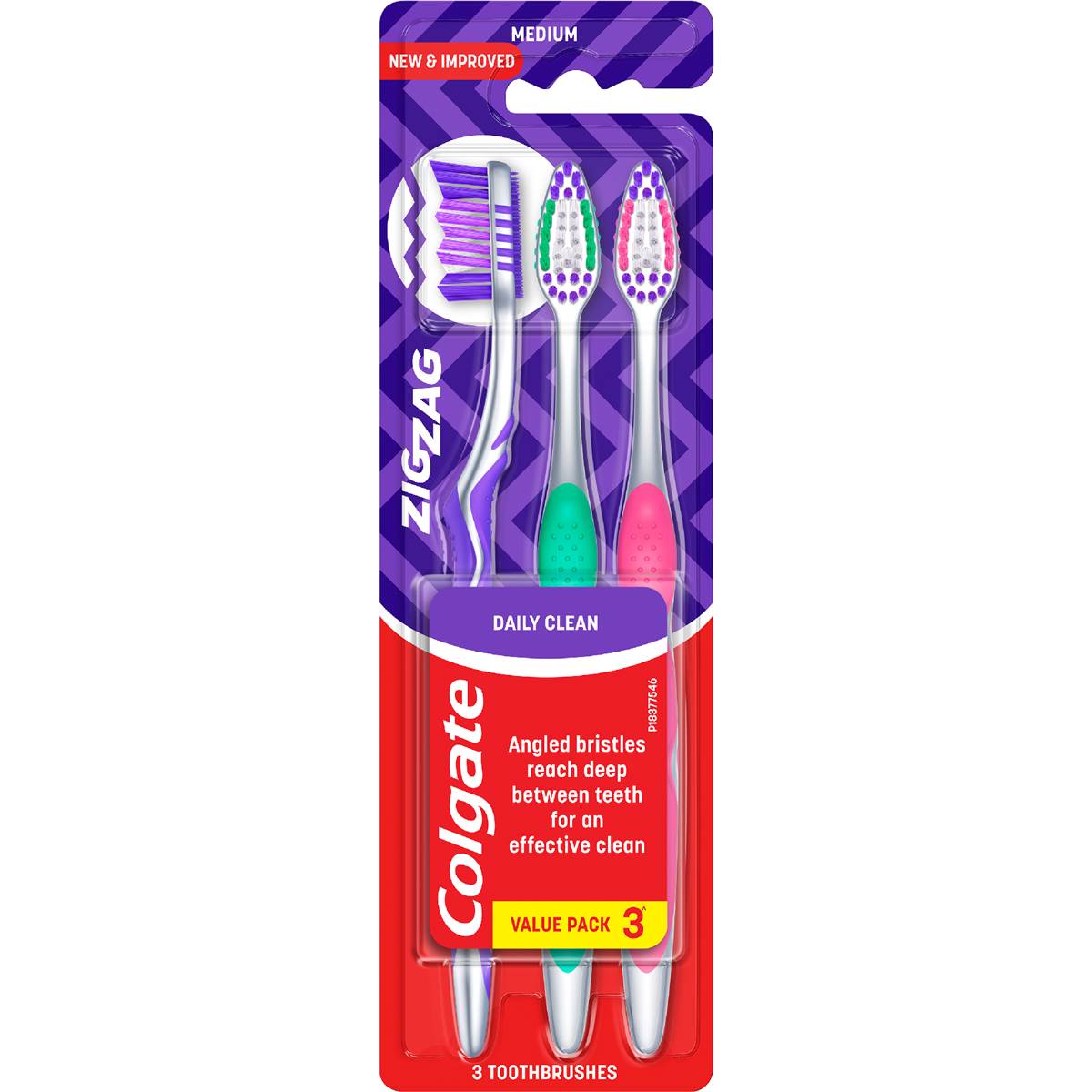 Colgate Toothbrush Zig Zag Medium Daily Clean Value 3 pack