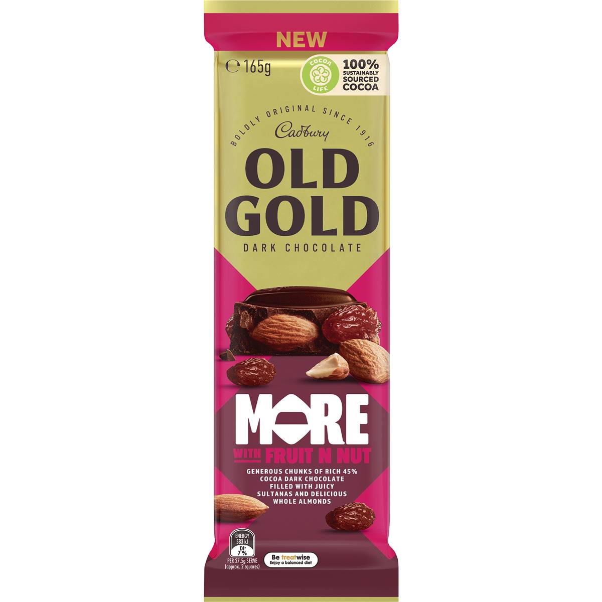 Calories in Cadbury Old Gold Chocolate Coated Fruit and Nut Calorie