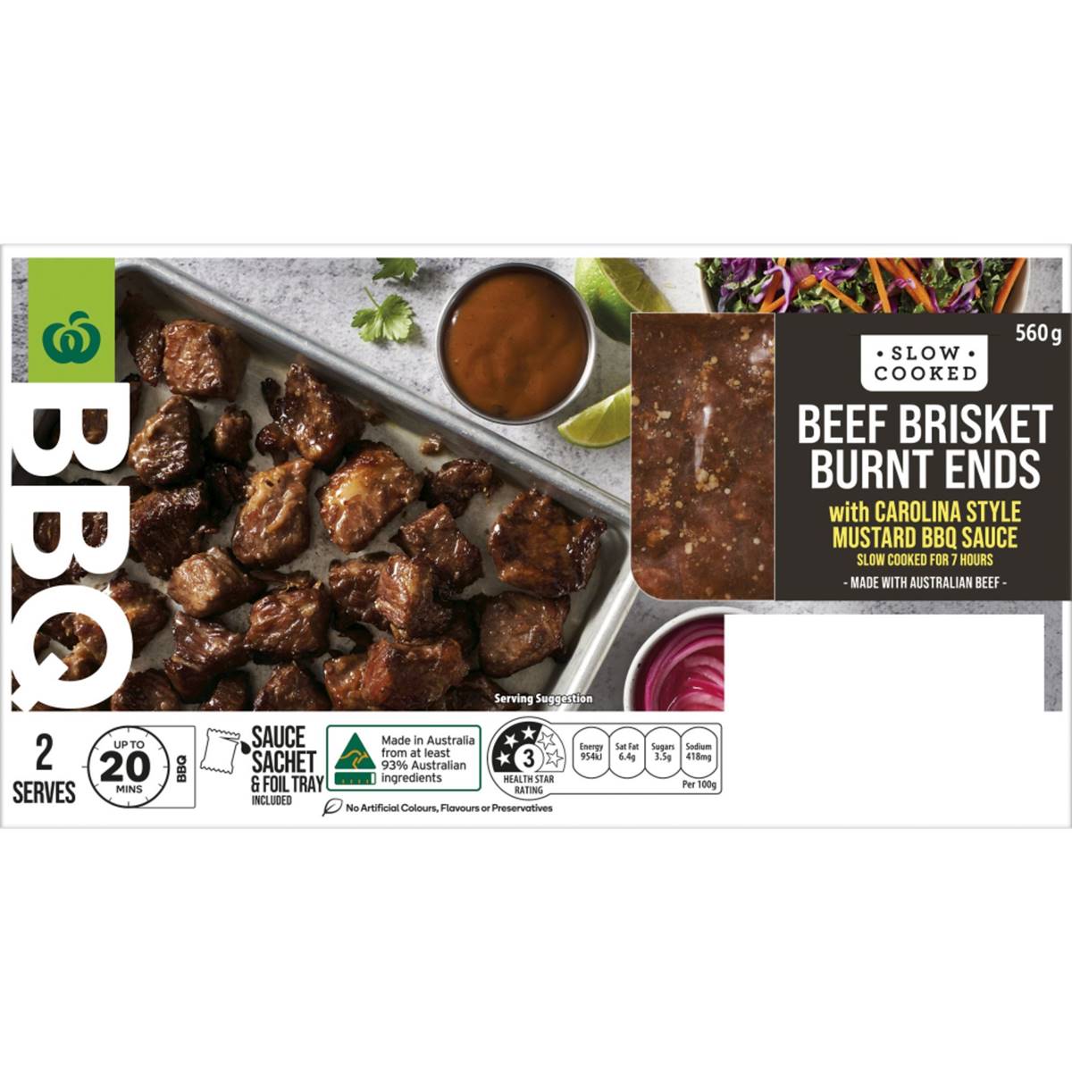 Calories in Woolworths Bbq Beef Brisket Burnt Ends With Mustard Bbq Sauce