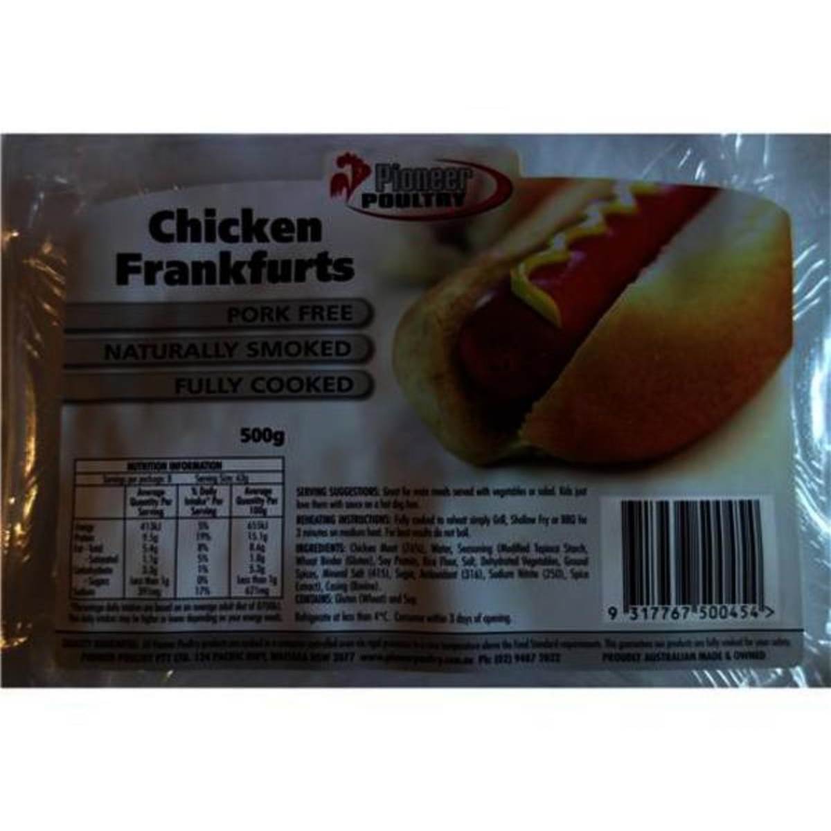 Pioneer Poultry Chicken Frankfurts 500g Woolworths