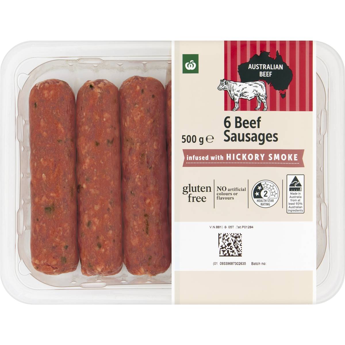 Calories in Woolworths Hickory Smoked Infused Beef Sausages Calorie