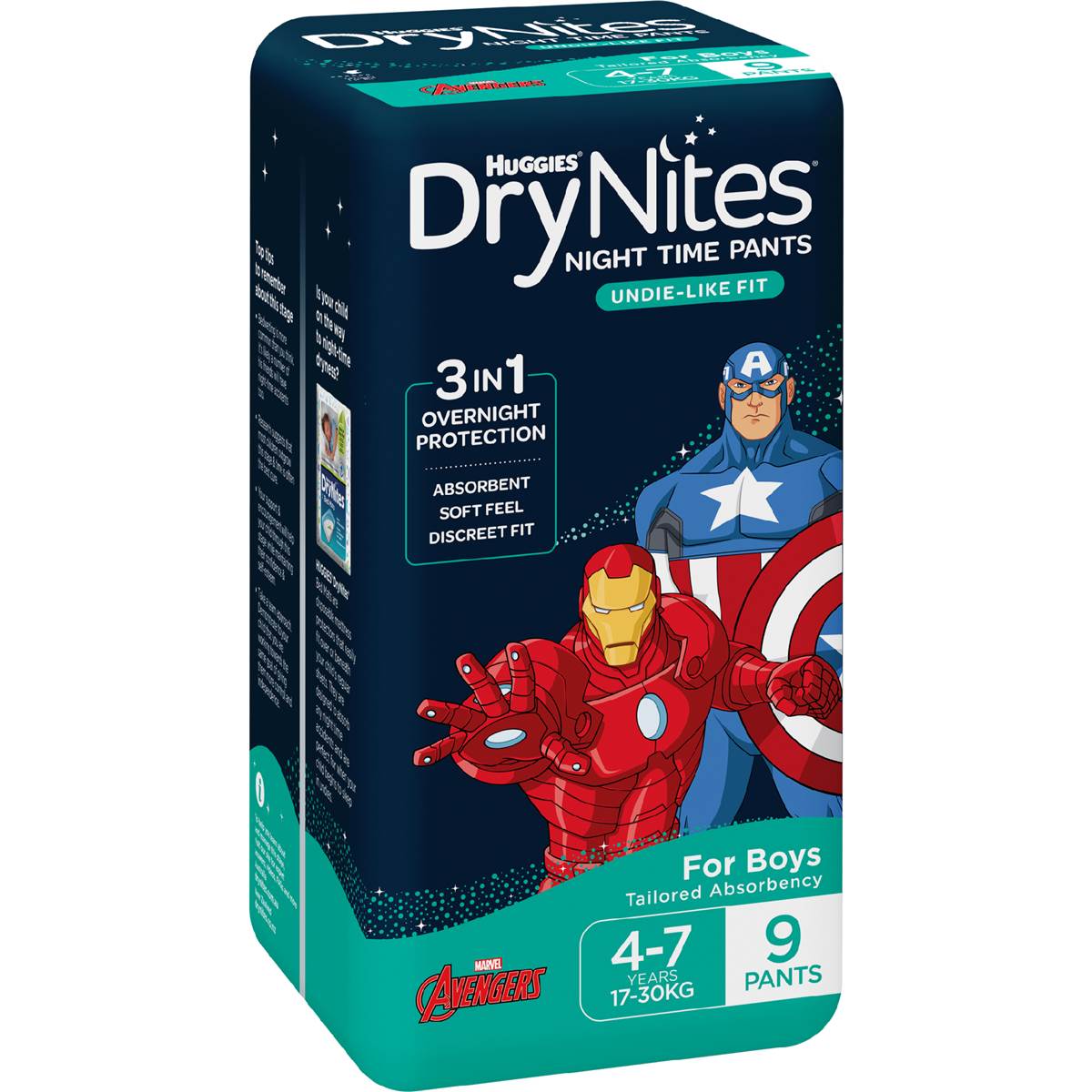 Huggies DryNites Night Time Pants for Boys 4-7 Years (17-30kg) 9 pack