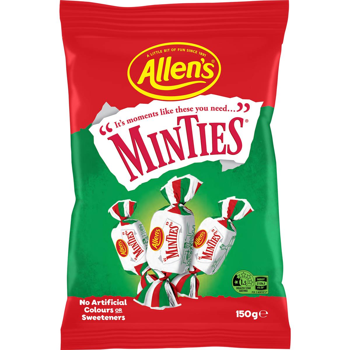 Calories in Allen's Minties Mint Chew Lollies Bag