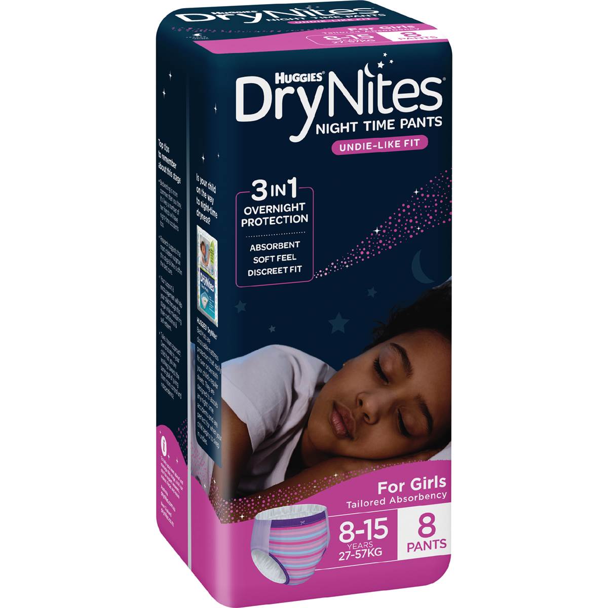 Huggies DryNites Night Time Pants for Girls 8-15 Years (27-57kg) 8 pack