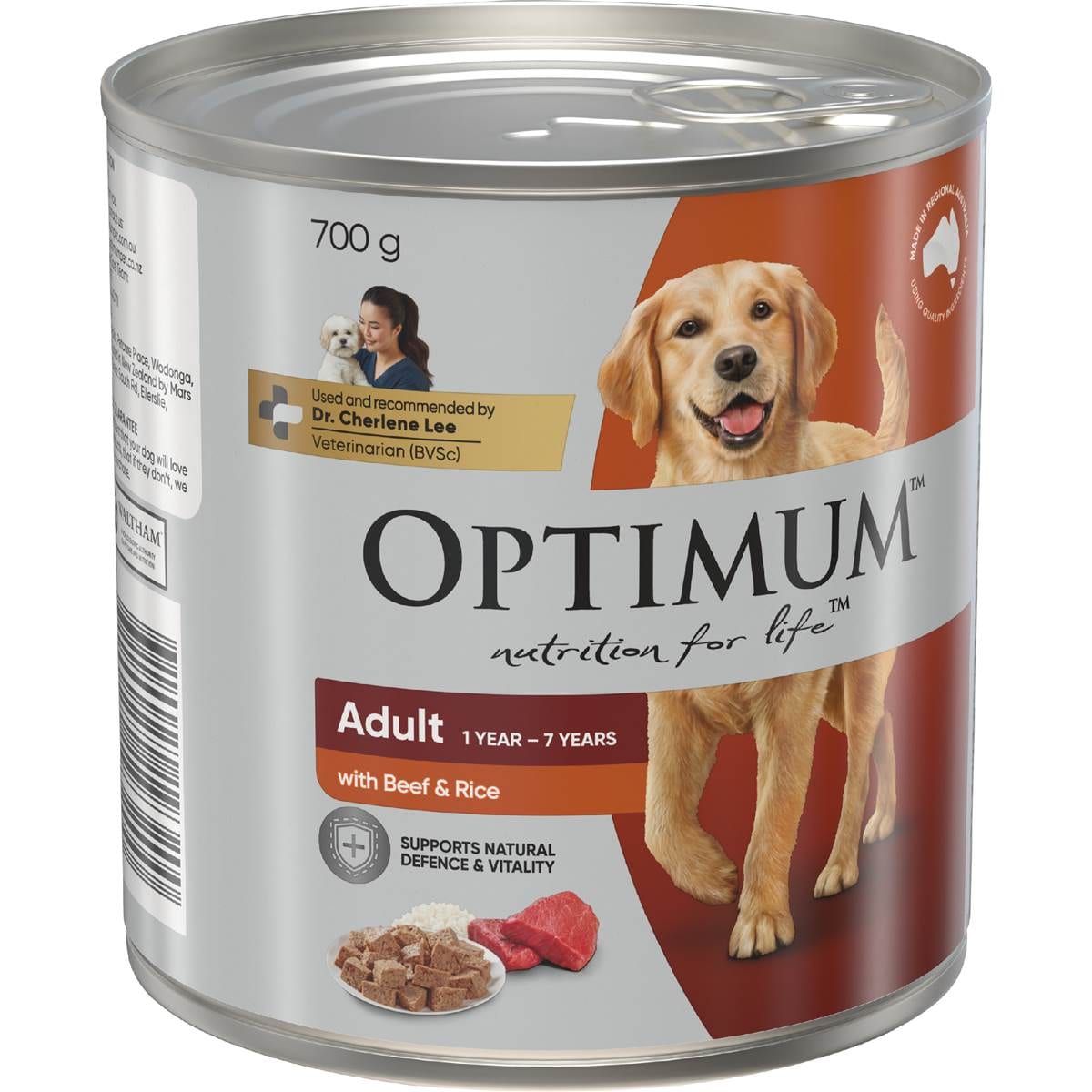 Optimum Adult Wet Dog Food with Beef & Rice Can 700g