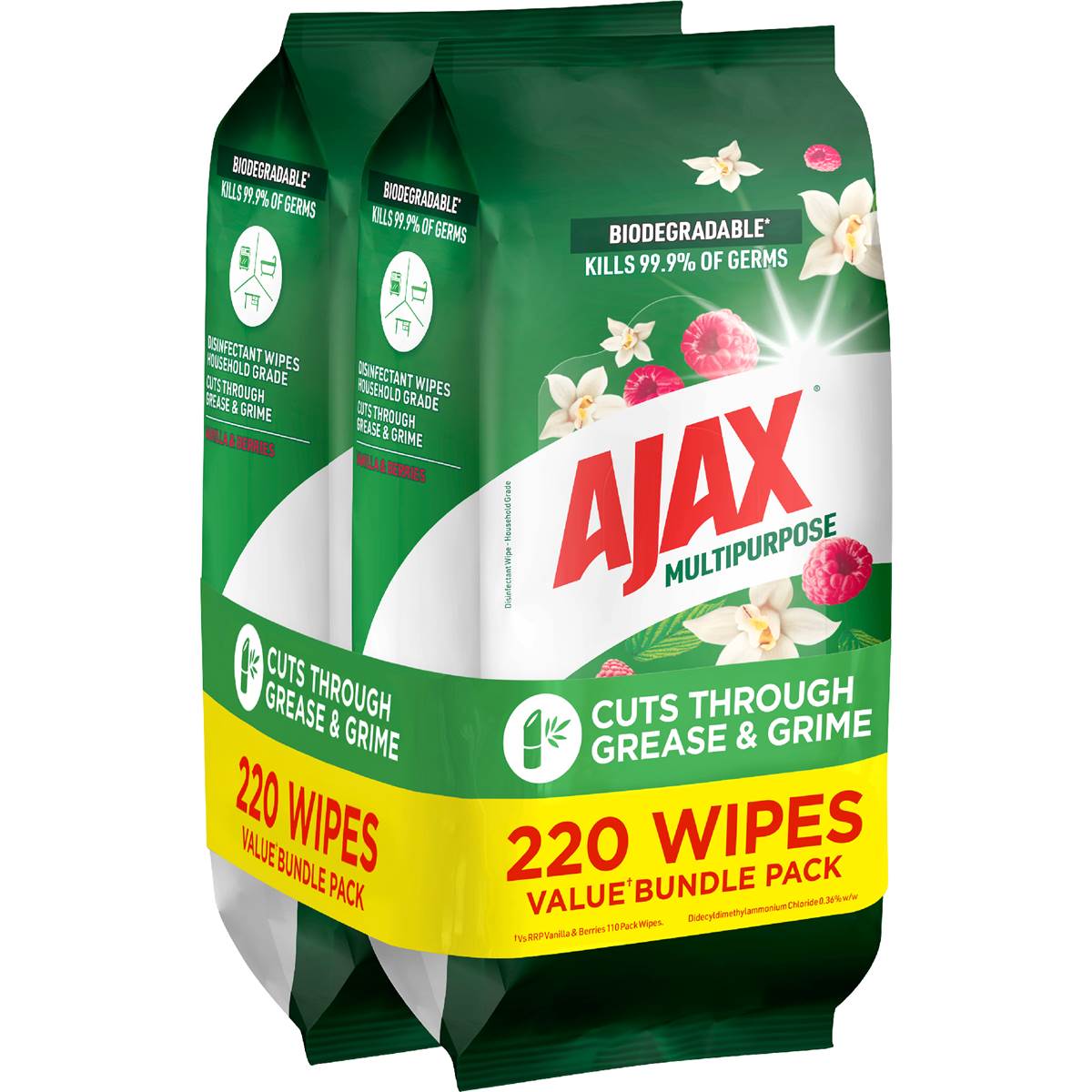 Ajax Antibacterial Disinfectant Cleaning Wipes Vanilla Berries 110 x 2 pack
