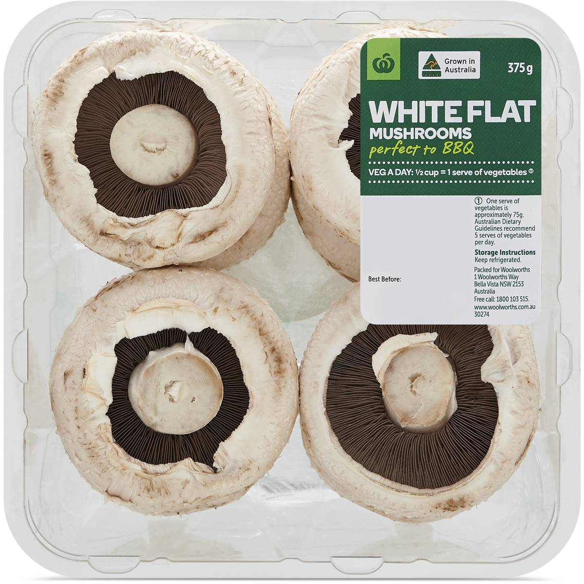 Calories in Woolworths White Flat Mushrooms Punnet