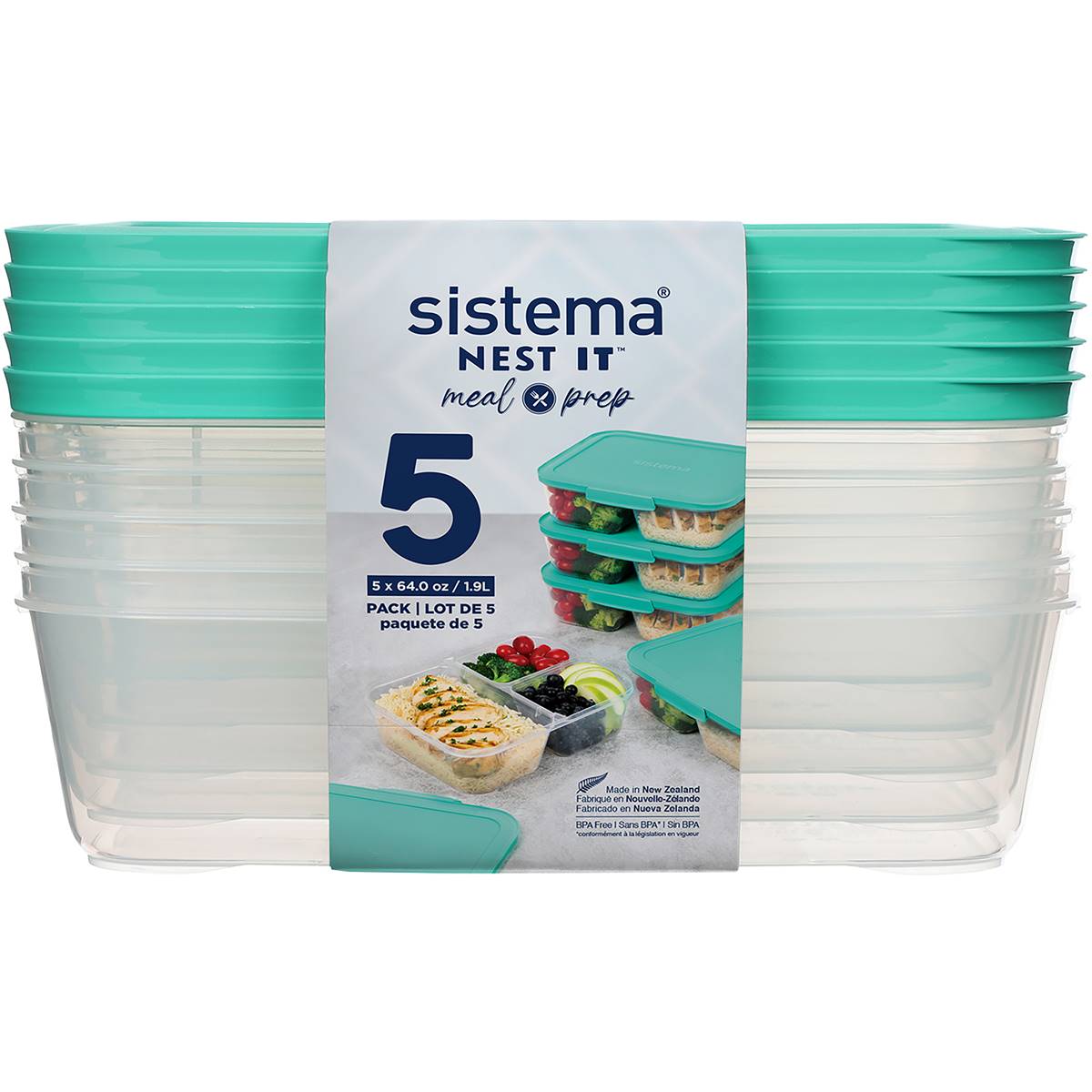 Sistema Nest It Meal Prep Food Storage Containers 1.9L x 5 pack