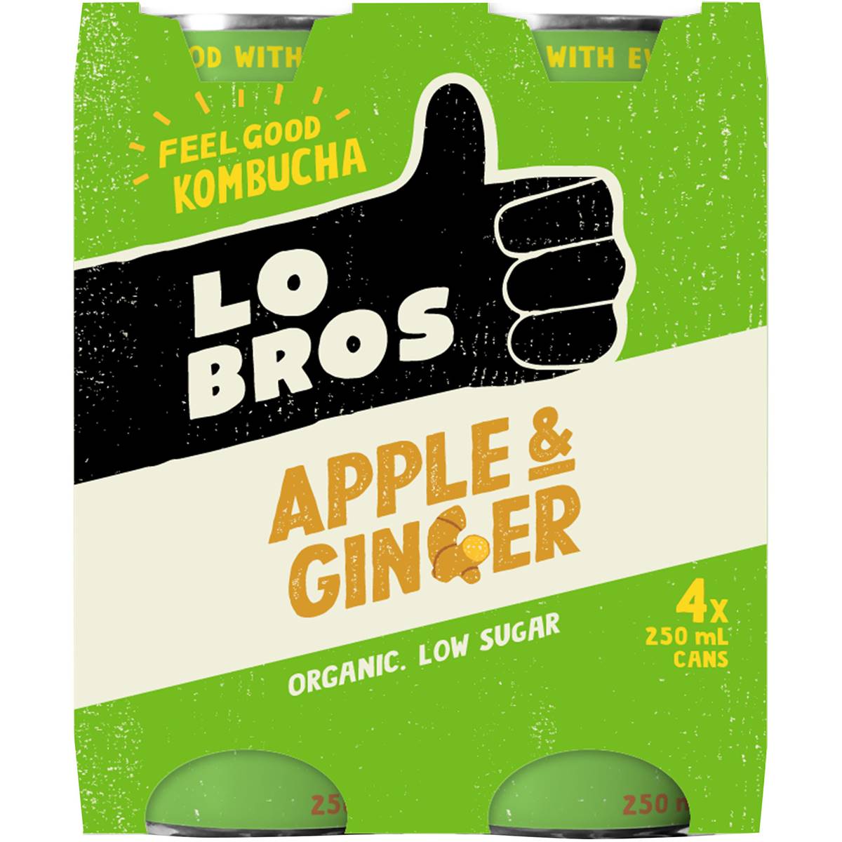 Calories in Lo Bros Kombucha Apple & Ginger Cans