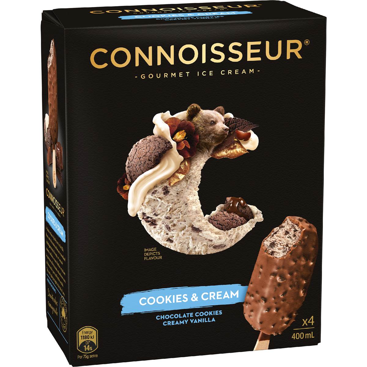 Connoisseur Gourmet Ice Cream Cookies & Cream Sticks 4 pack
