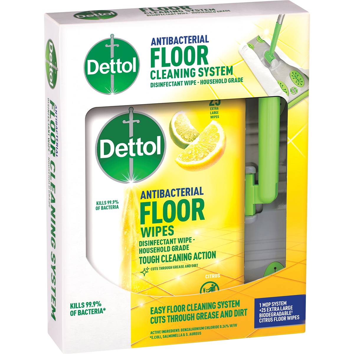 Dettol Antibacterial Floor Mop System With 25 Cleaning Wipes