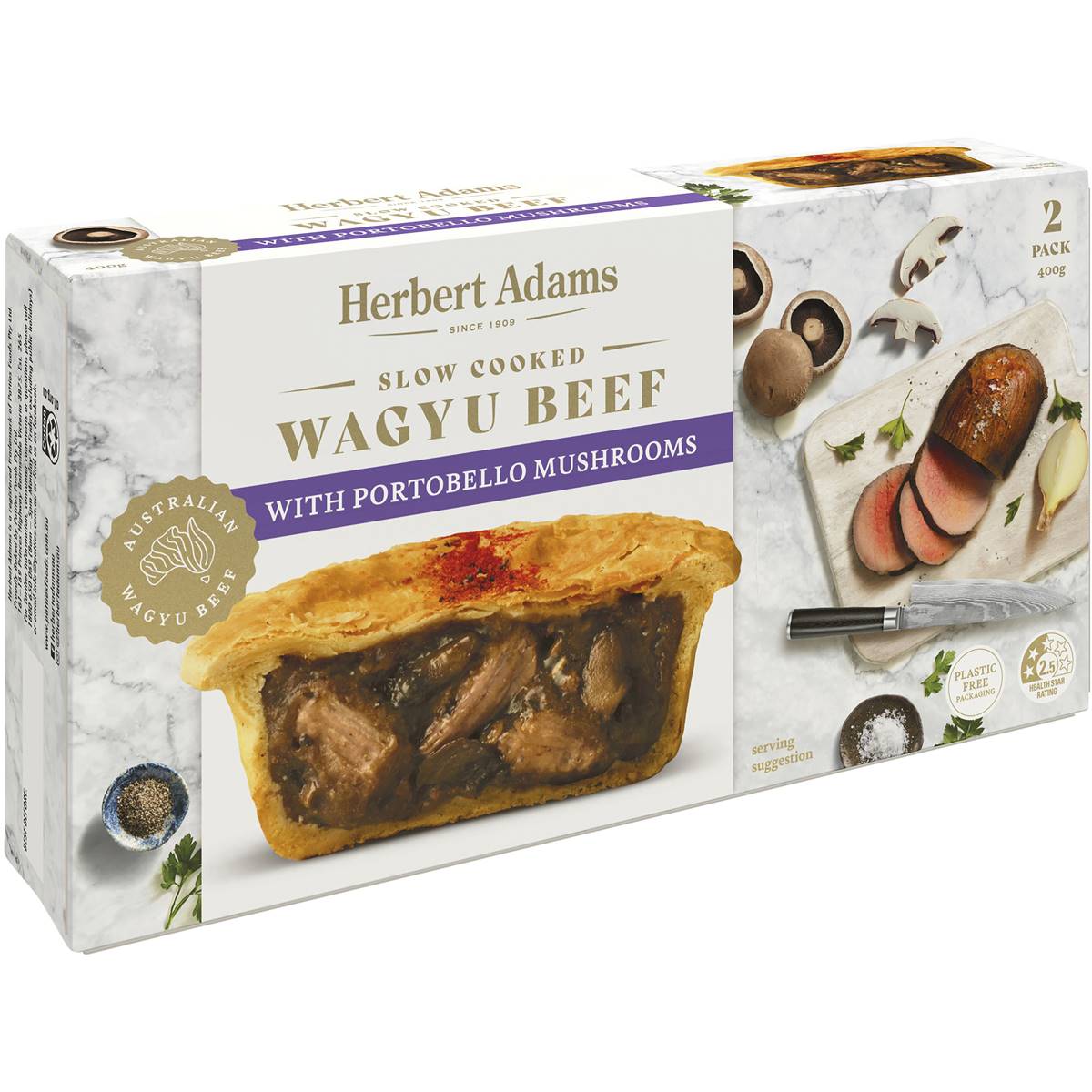 Calories in Herbert Adams Slow Cooked Wagyu Beef With Portobello Mushrooms Pies
