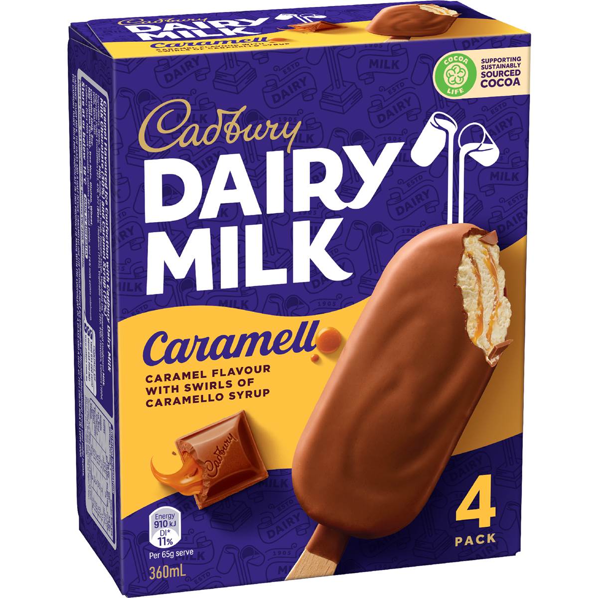 Cadbury Dairy Milk Caramello Frozen Dessert Sticks 4 pack