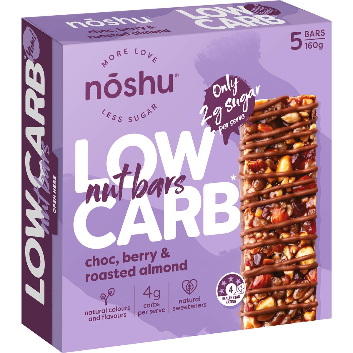 Calories in Noshu Low Carb Nut Bars Chocolate, Berry & Roasted Almond