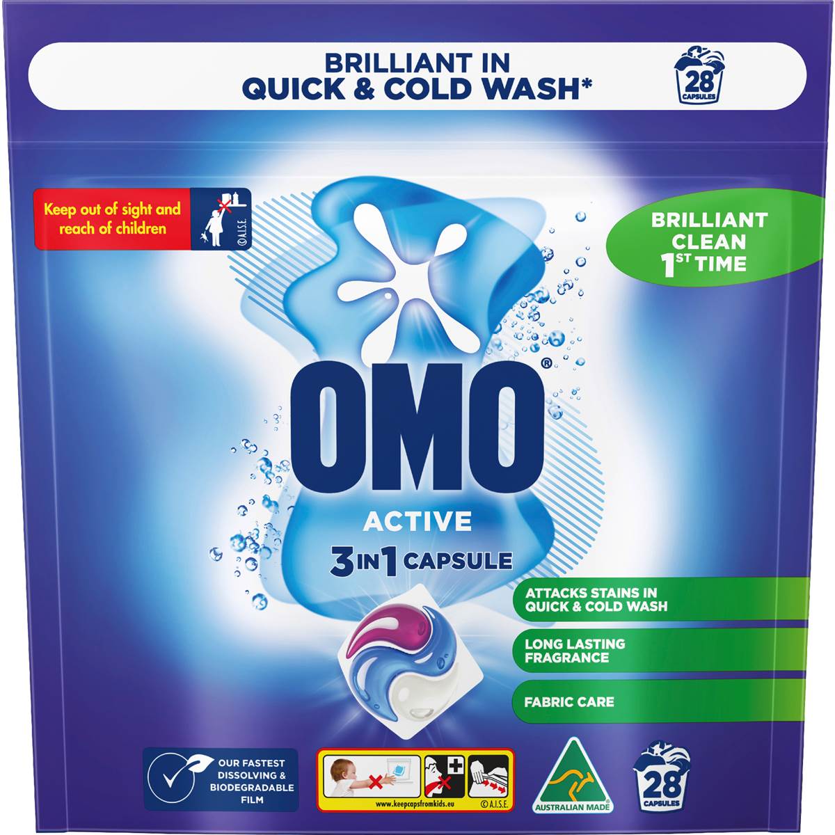 OMO Active Clean Laundry Liquid Capsules Detergent 28 pack