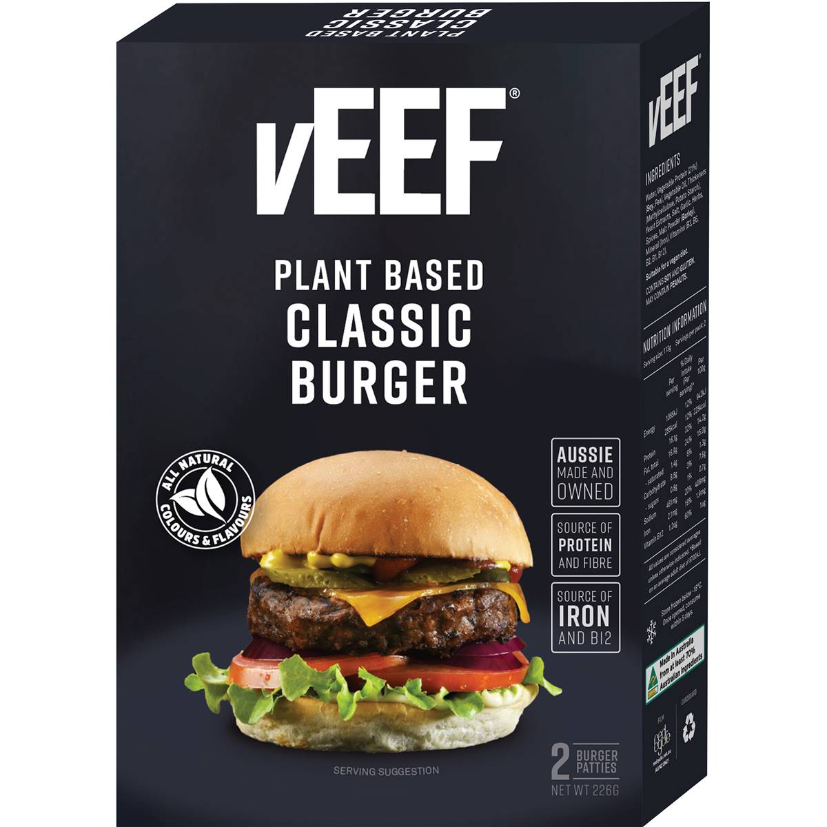 Calories in Veef Plant Based Classic Burger Frozen Meal