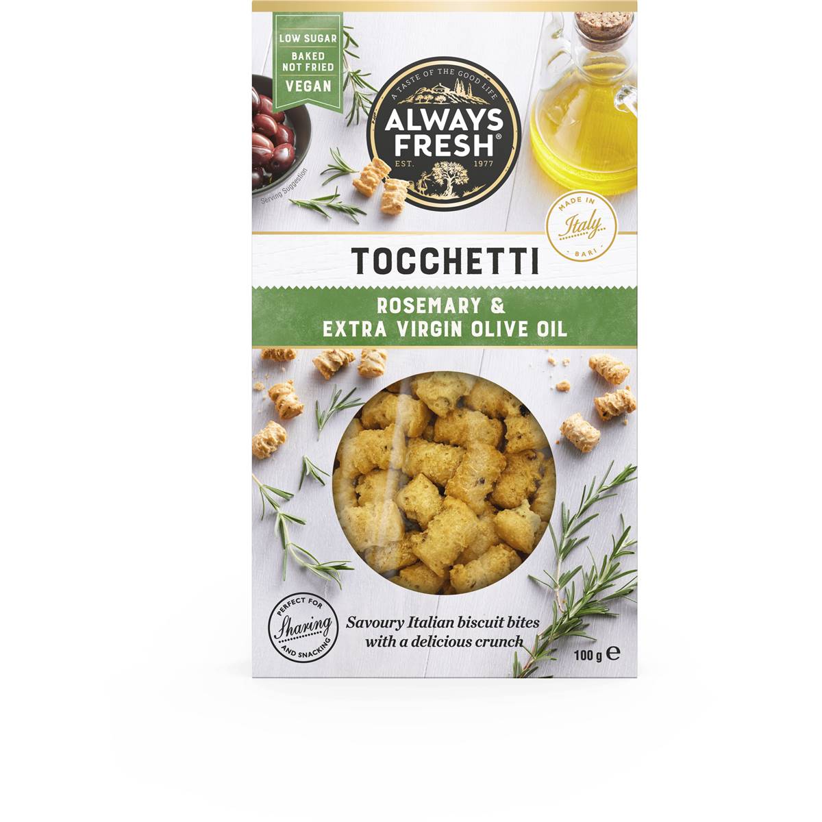 Calories in Always Fresh Tocchetti Crackers Rosemary Oil calcount