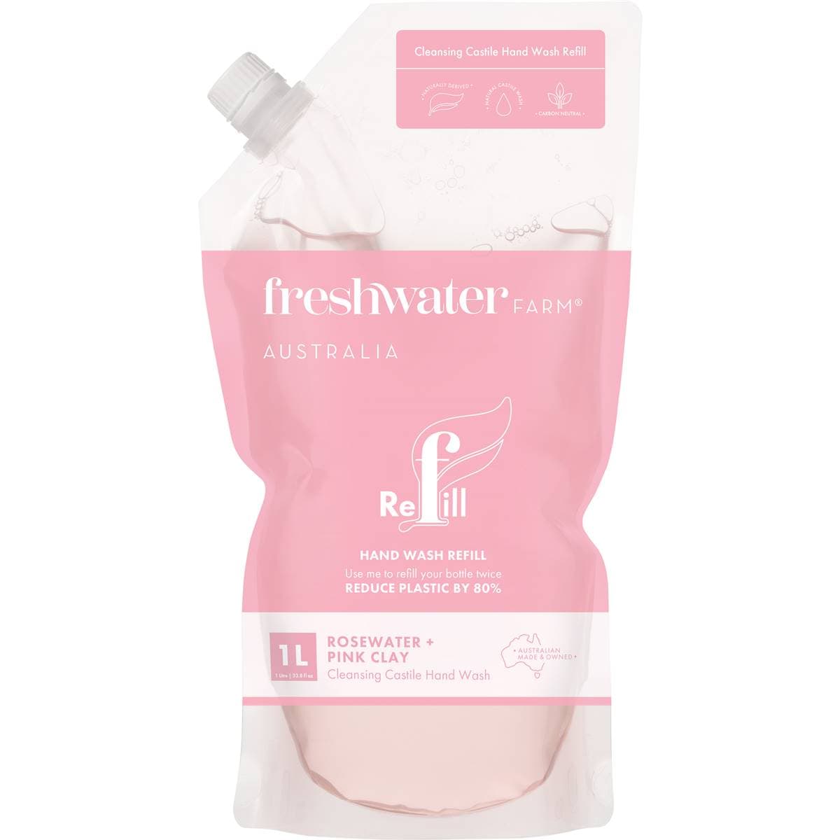 Freshwater Farm Australia Rosewater + Pink Clay Hand Wash Refill Pouch 1L