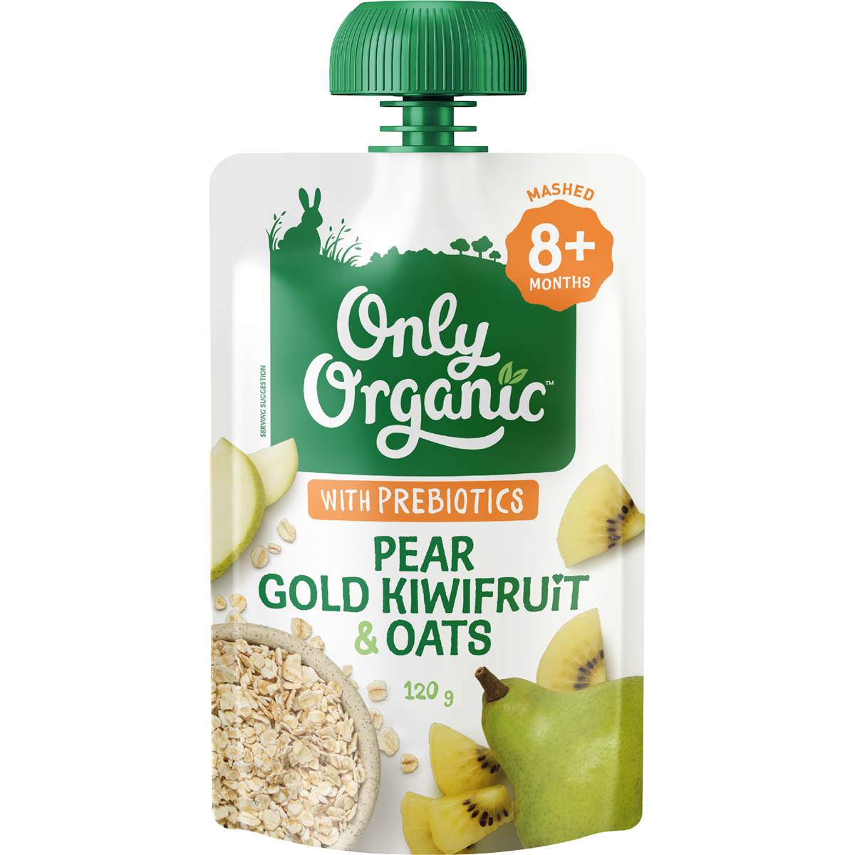 Only Organic Pear Gold Kiwifruit & Oats with Prebiotics 8+ Months 120g