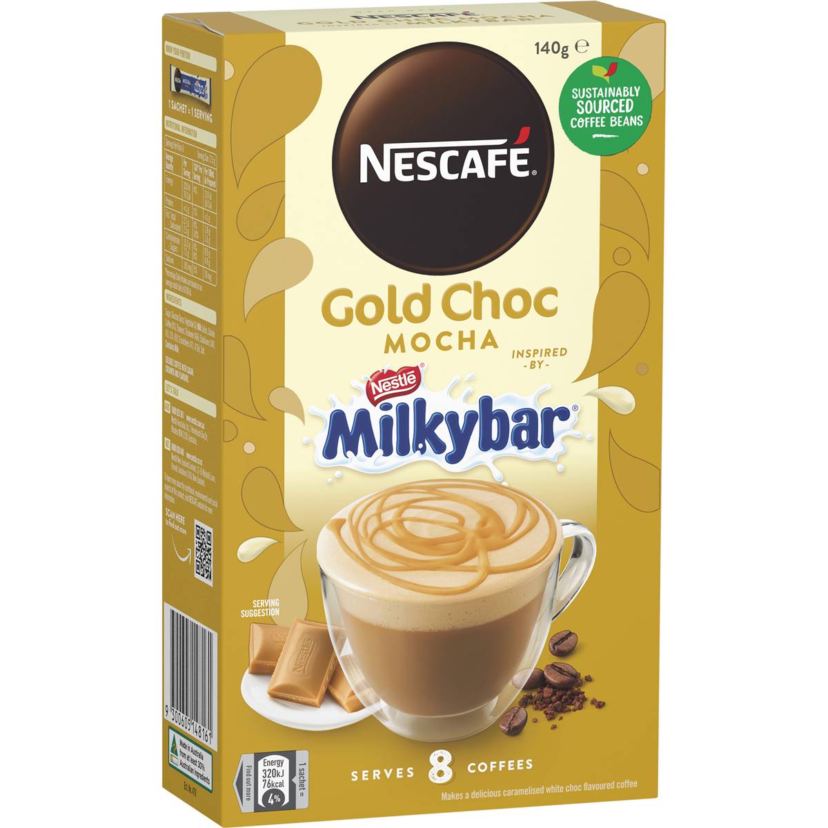 50 calories in Nescafe Milkybar White Chocolate Mocha Coffee Sachets